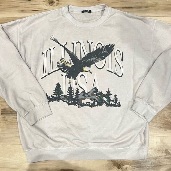 Nasty Gal Illinois Eagle Graphic Overdyed Sweatshirt Women’s 12/14 - Picture 2 of 3